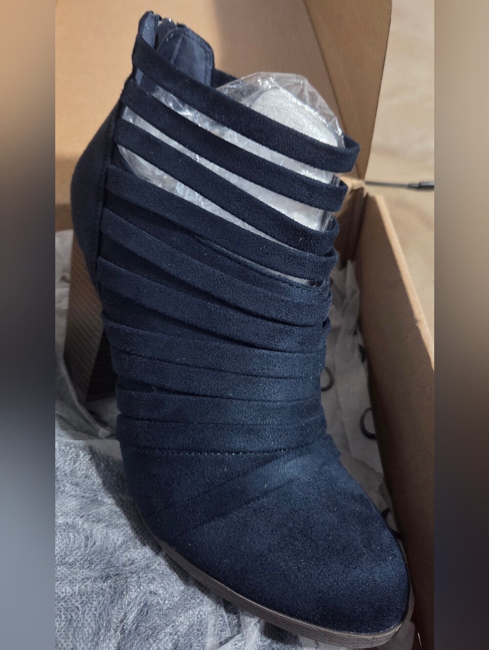Journee Collection Navy Strappy Suede Ankle Bootie